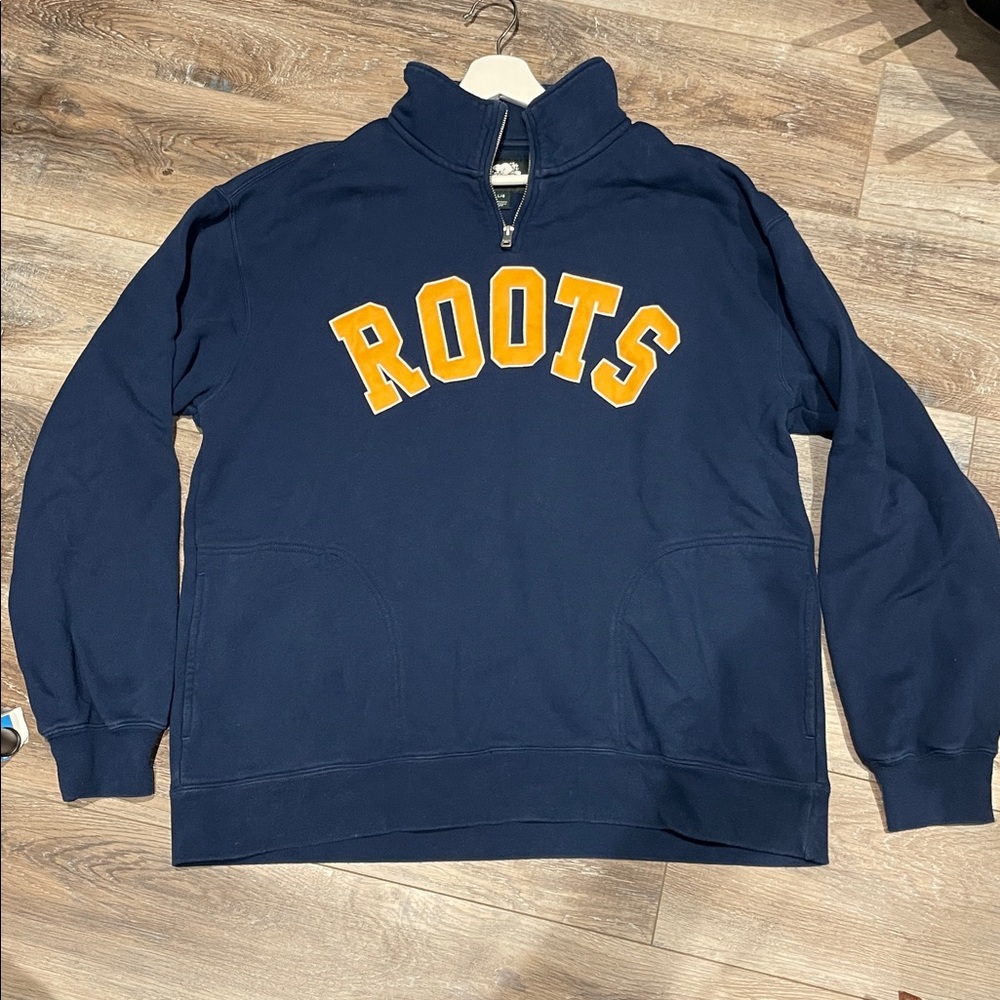Roots Dark Blue Half-Zip Sweatshirt with Logo